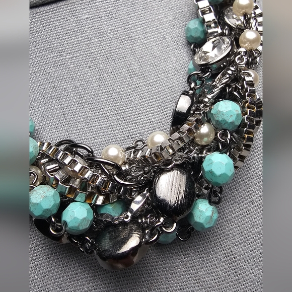 [Chloe + Isabel] Turquoise + Chain Torsade  Multi Media Statement Necklace - Picture 4 of 16